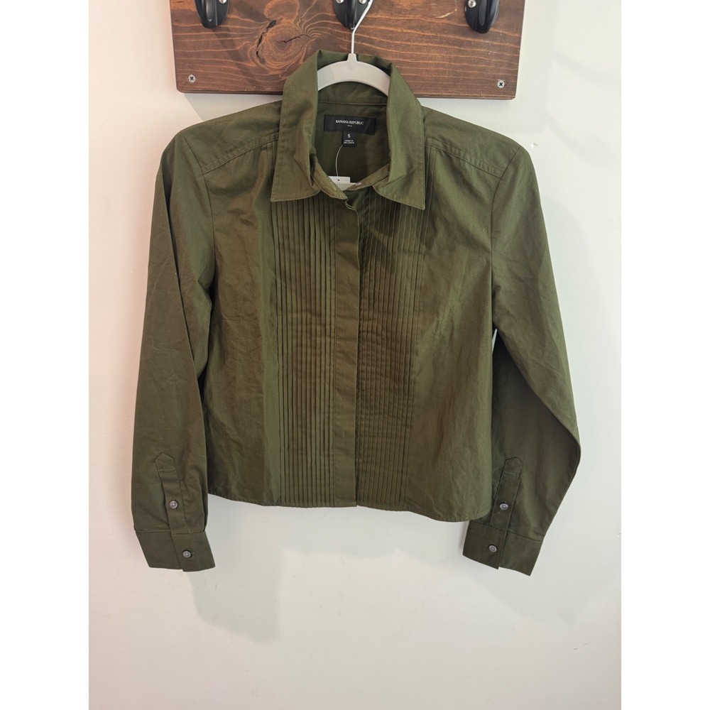 Banana Republic‎ Waimea Olive Pleated Front Cotton Shirt Womens Small